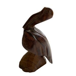 Hand Carved Mexico Ironwood Pelican Figurine‎ 5" Mid Century Modern MCM Beach
